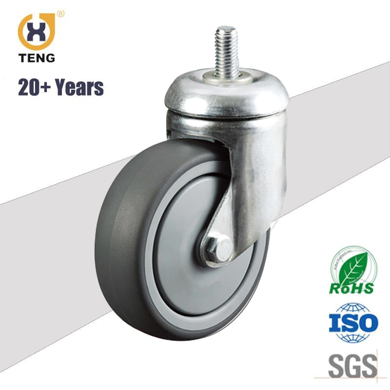 Industry 5 Inch Swivel Ball Bearing TPE Thread Stem Trolley Wheel Castor Wheel Caster for Shopping Trolley Cart